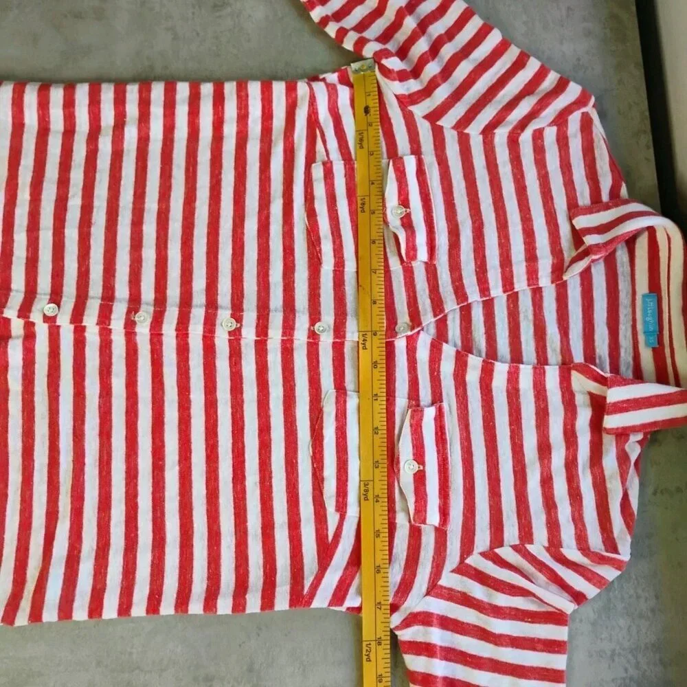 J McLaughlin Top Womens XS Pink White Brynn Stripes Linen Preppy Classic Coastal